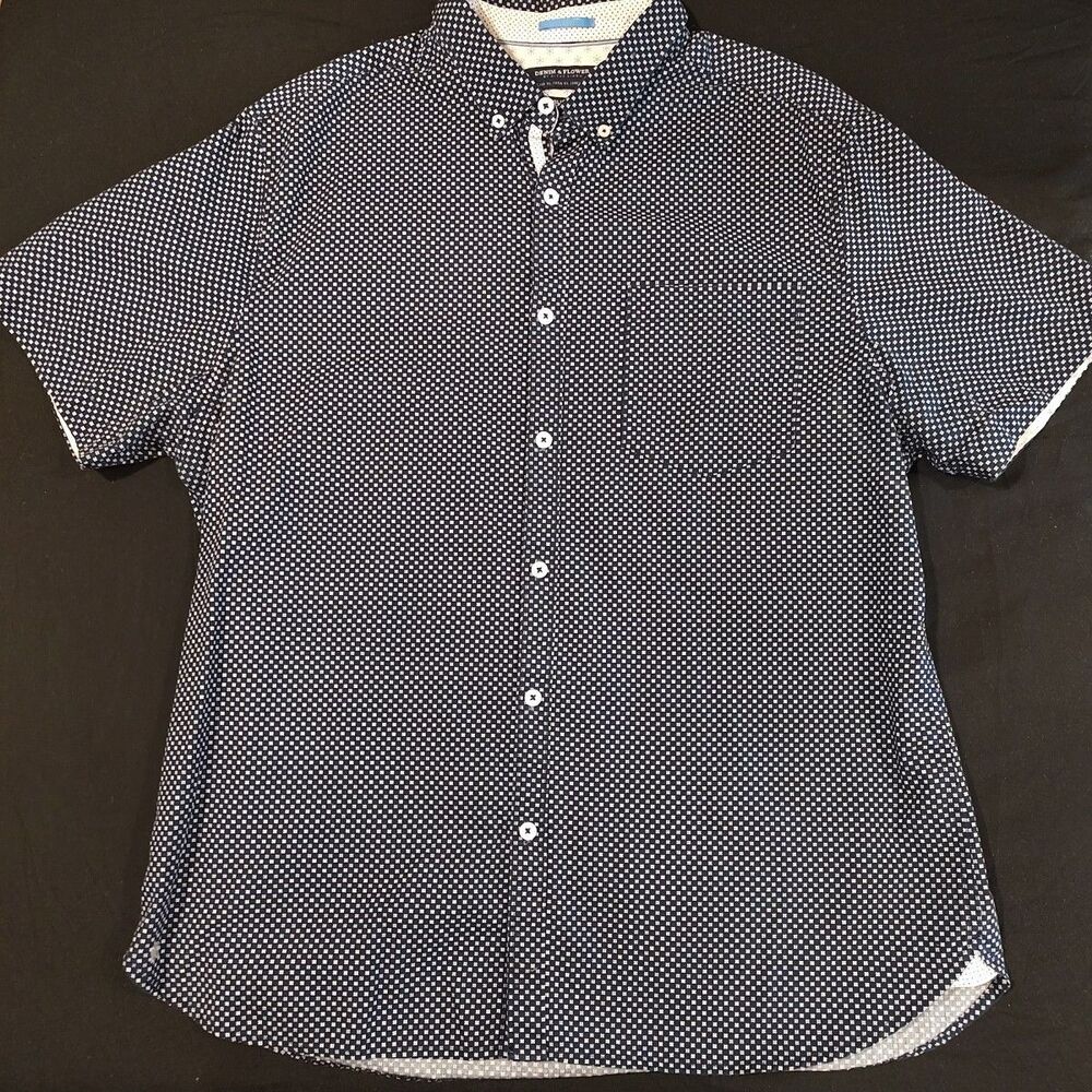 Denim & Flower Shirt Men XL, By Ricky Singh, Slim Fit, Blue Cotton **READ**